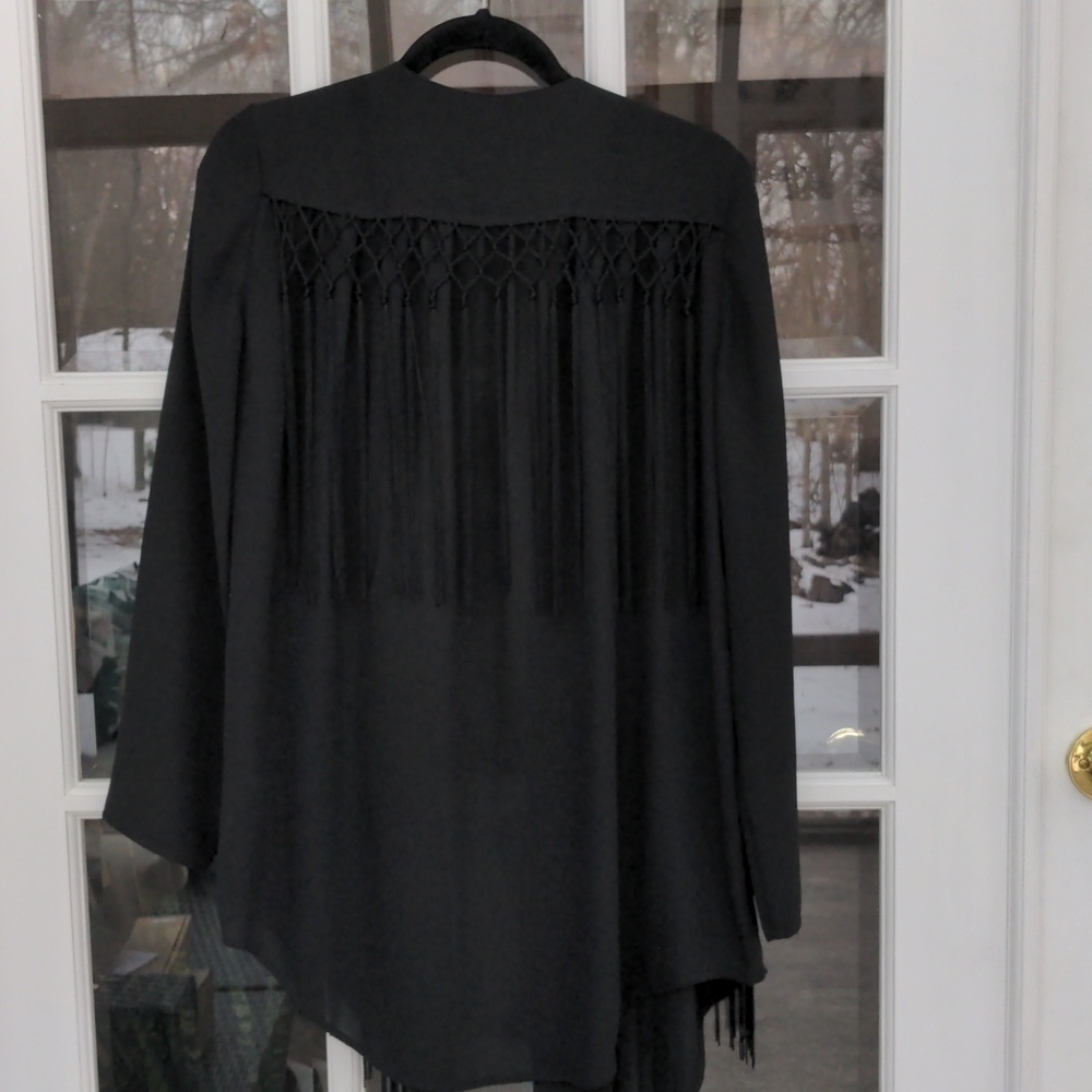 Chico's black semi sheer fringes kimono Size S - Picture 4 of 8